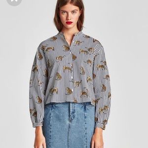 Zara button up tiger female navy stripes w tag XS